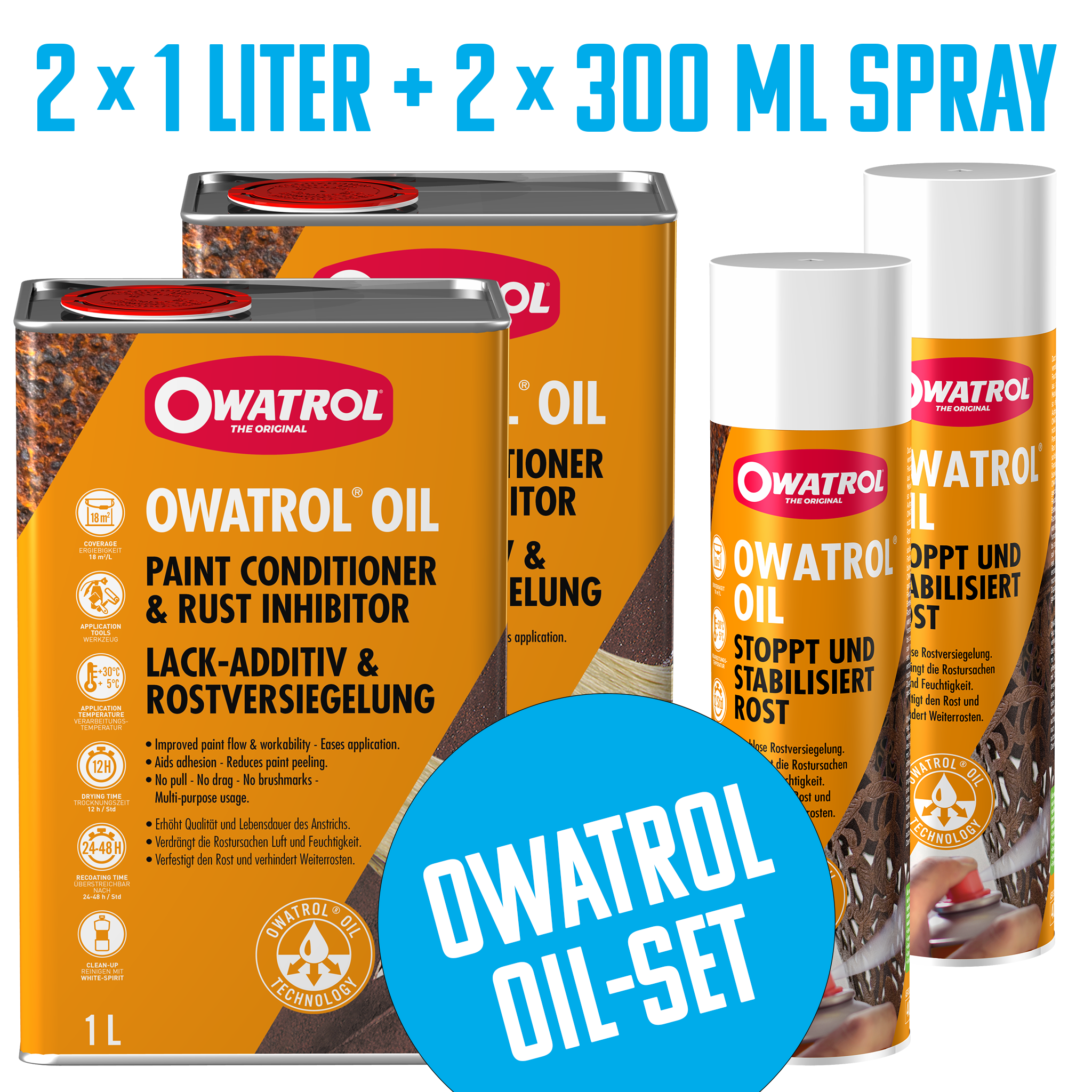 Bundle: OWATROL Oil - 2 x 1 Liter + 2 x Spray